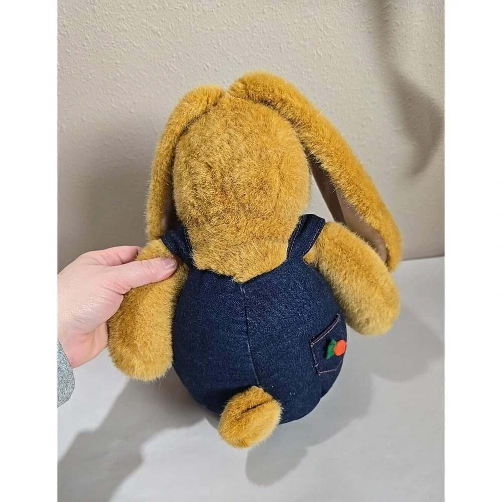 Vintage 1992 International Silver Tan Plush Bunny Rabbit Stuffed Animal Overalls